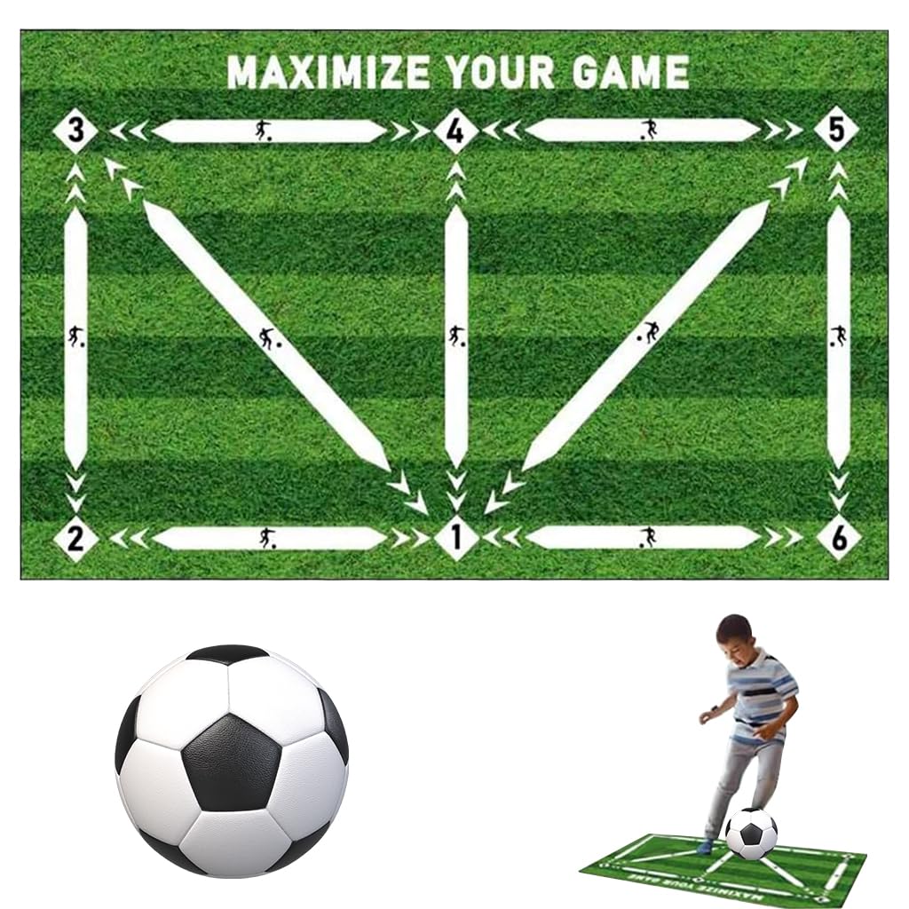 Proberos® Football Training Mat for Beginners Teens 23.6x35.4inches Footstep Training Mat with Guide Lines Noise Reduction Solo-Training Soccer Training Mat for Dribbling, Step Over Training