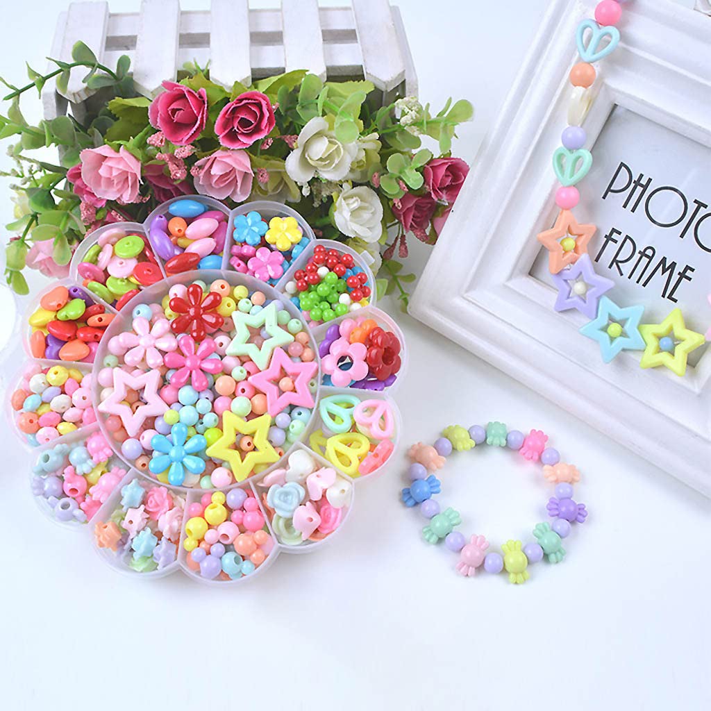 HANNEA® Floral Beads for Bracelet Making Girls Colorful Beads for Bracelet, Necklace, Hair Band, Ring Children's Self-Made Beads for DIY Craft, Jewelry Making Girls (Over 6 Years Old) - 520 Pieces