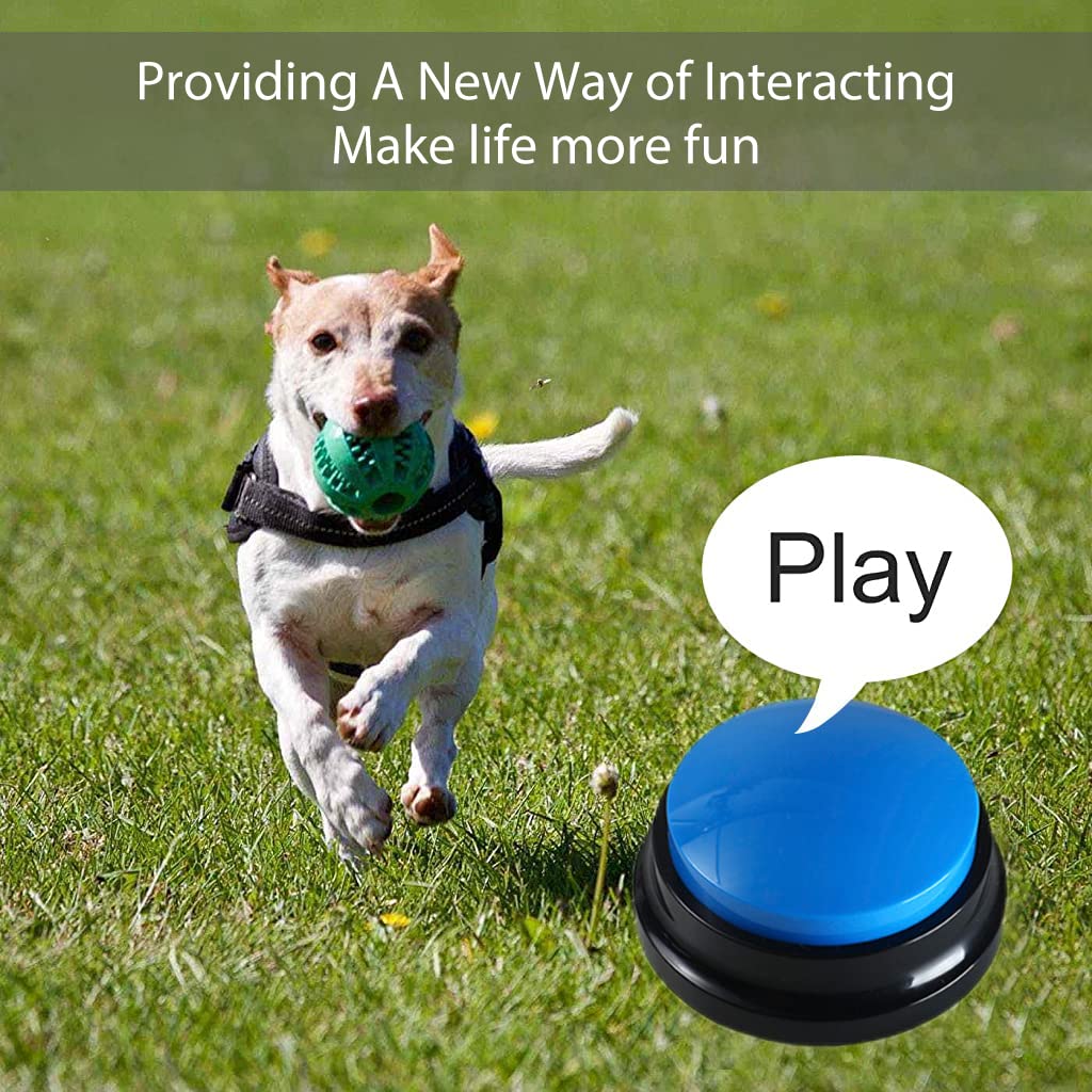 Qpets Interactive Dog Toys, Voice Recording Button, Dog Buttons for Communication Pet Training Buzzer, 30 Second Record & Playback, Funny Gift for Study Office Home(Blue)