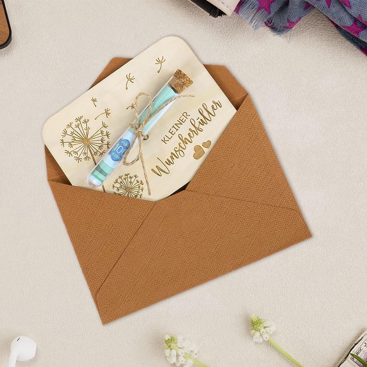 Zibuyu DIY Wish Bottle Kit for Creative Gifting with 5.12×3.94 in Embossed Wooden Card & Glass Tube