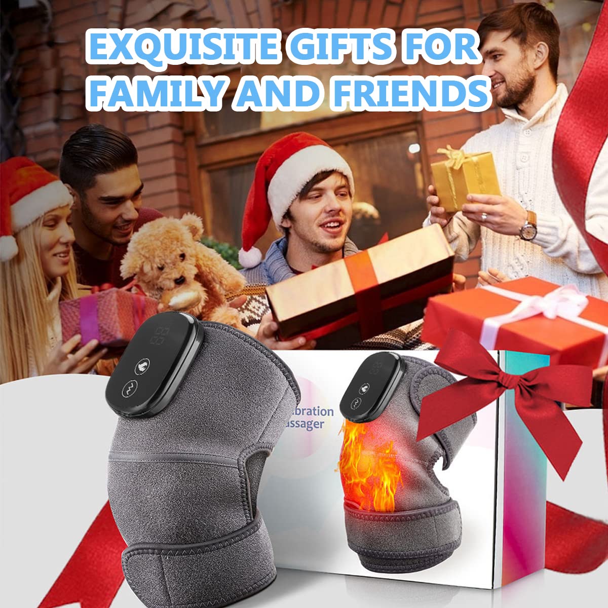 HANNEA Electric Knee Heating Pad for Pain Relief with 3 Heat Levels and Vibration Massage | Rechargeable 3 in 1 Wrap for Knee Shoulder Elbow