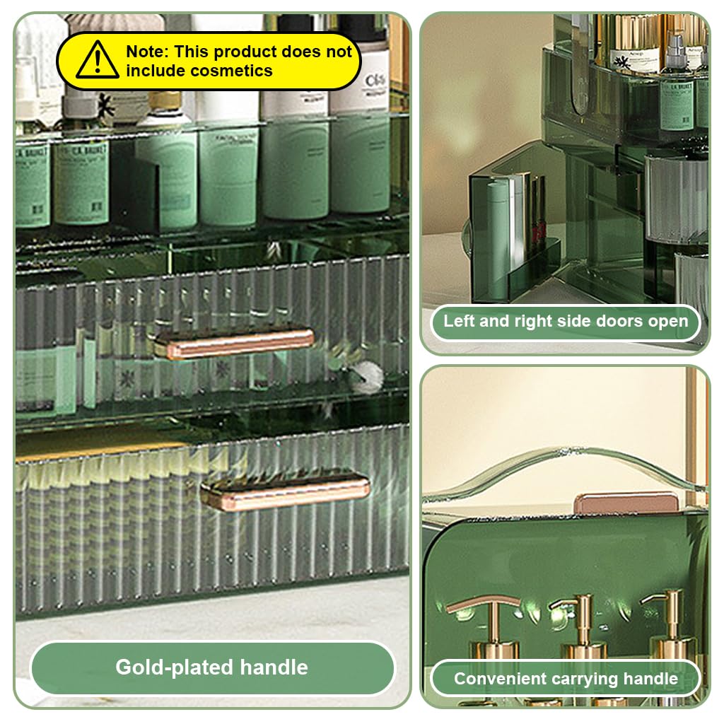 MAYCREATE Dressing Table Organizer for Cosmetics with 34.7x26.5x18.2cm Drawers and Flip-Up Lid | Green Plastic Design