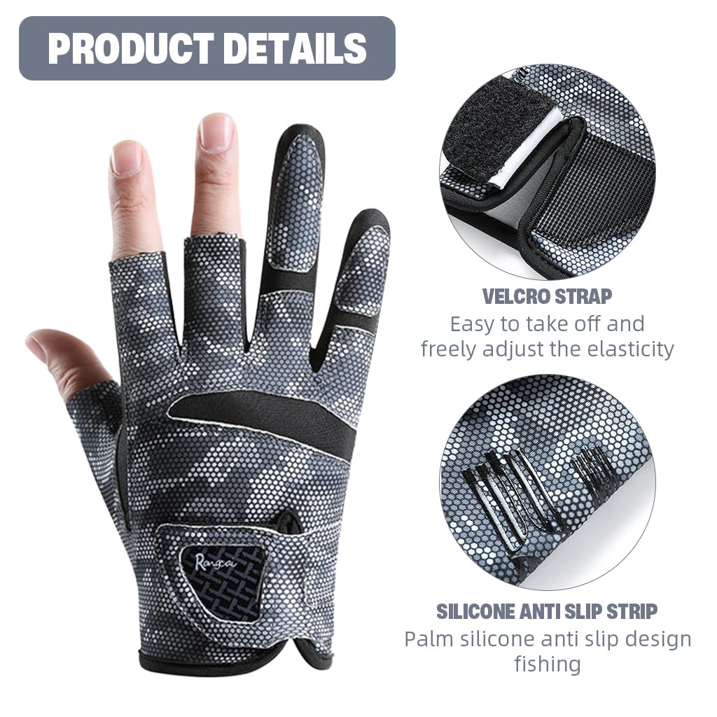 Proberos Fishing Gloves UPF 50+ for Sun Protection with Anti Slip Grip | Ice Silk Black and Grey