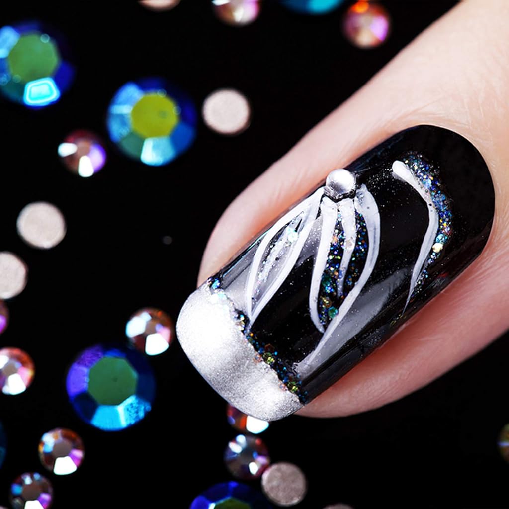HANNEA® Nail Art Kit Flat Back AB Crystal Rhinestones and Clear with Pick Up Tweezer Picker Dotting Pen 3000PCS 6 Sizes