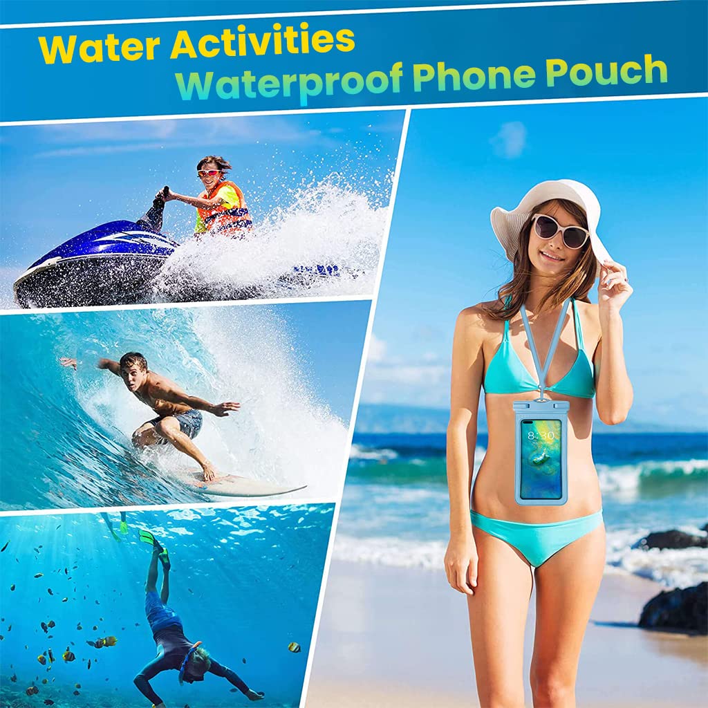 Waterproof Mobile Pouch for 6.9 in Phones with IPX8 PVC Touch Screen | Blue Cover and Lanyard