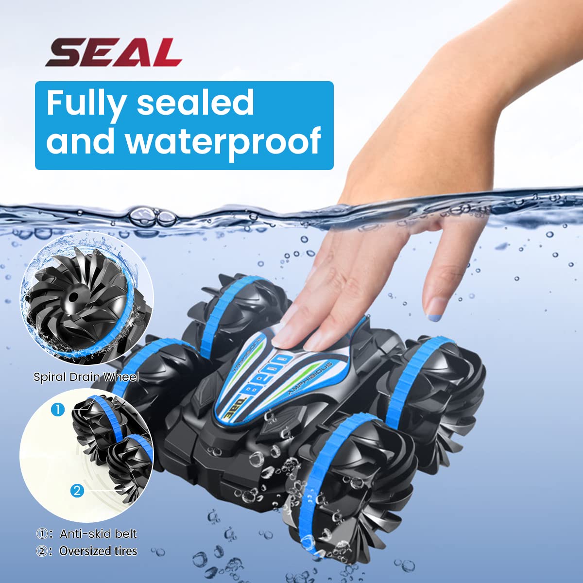 PATPAT Remote Control Car for Kids with 2.4GHz Wireless Control and 360° Rotating Stunts | Waterproof Land and Water Amphibious Toy