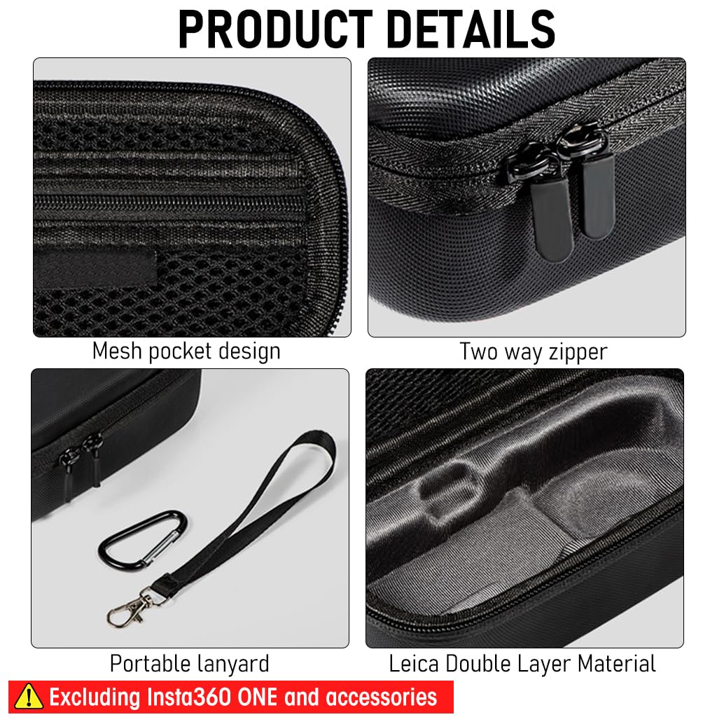 Carrying Case for Insta360 ONE RS Camera with 170 x 90.8 x 72.6mm Shell and Dual Zipper | Waterproof PU Bag featuring Custom Compartments