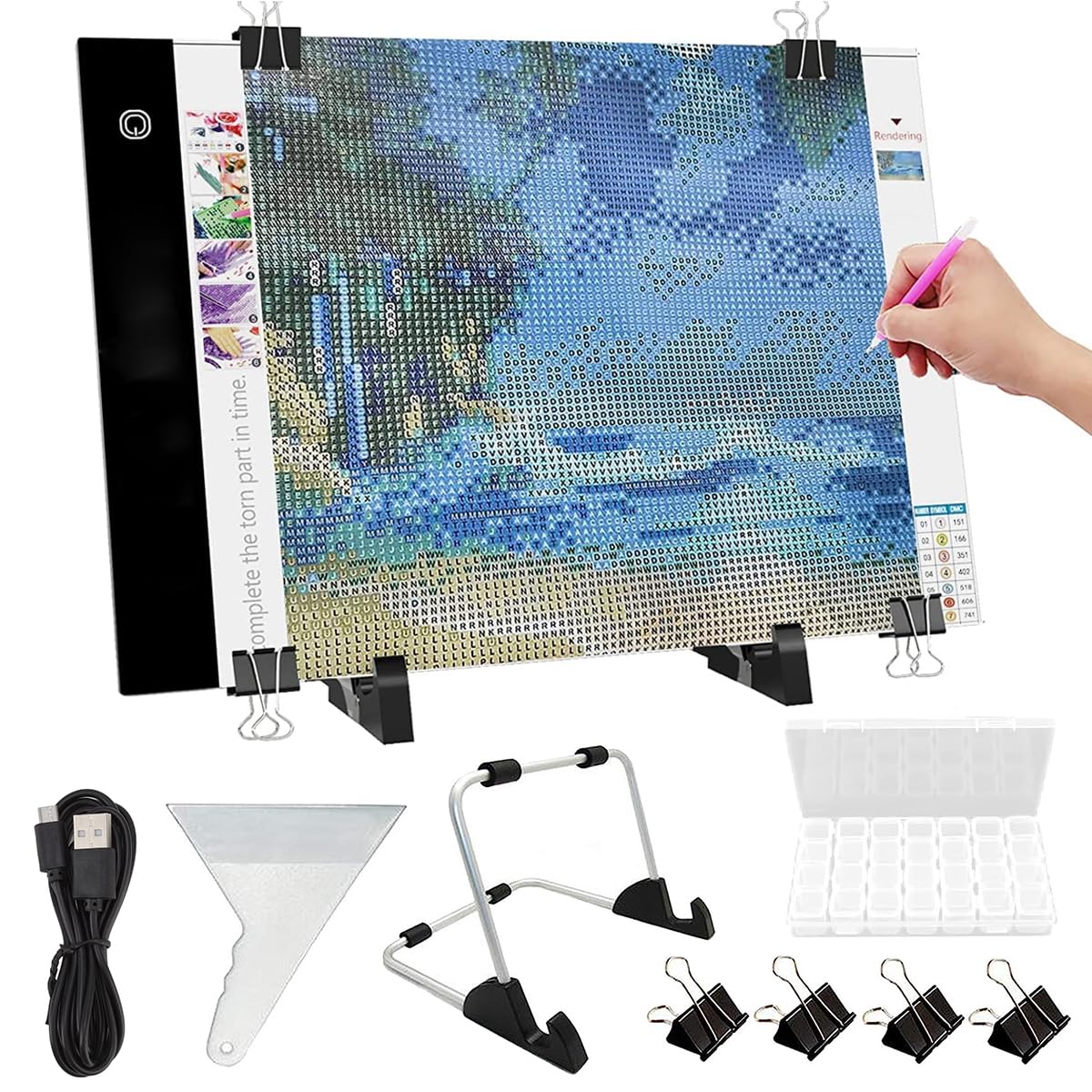 HASTHIP A4 LED Light Board for Diamond Painting with 28 Grid Storage Box and Adjustable Stand