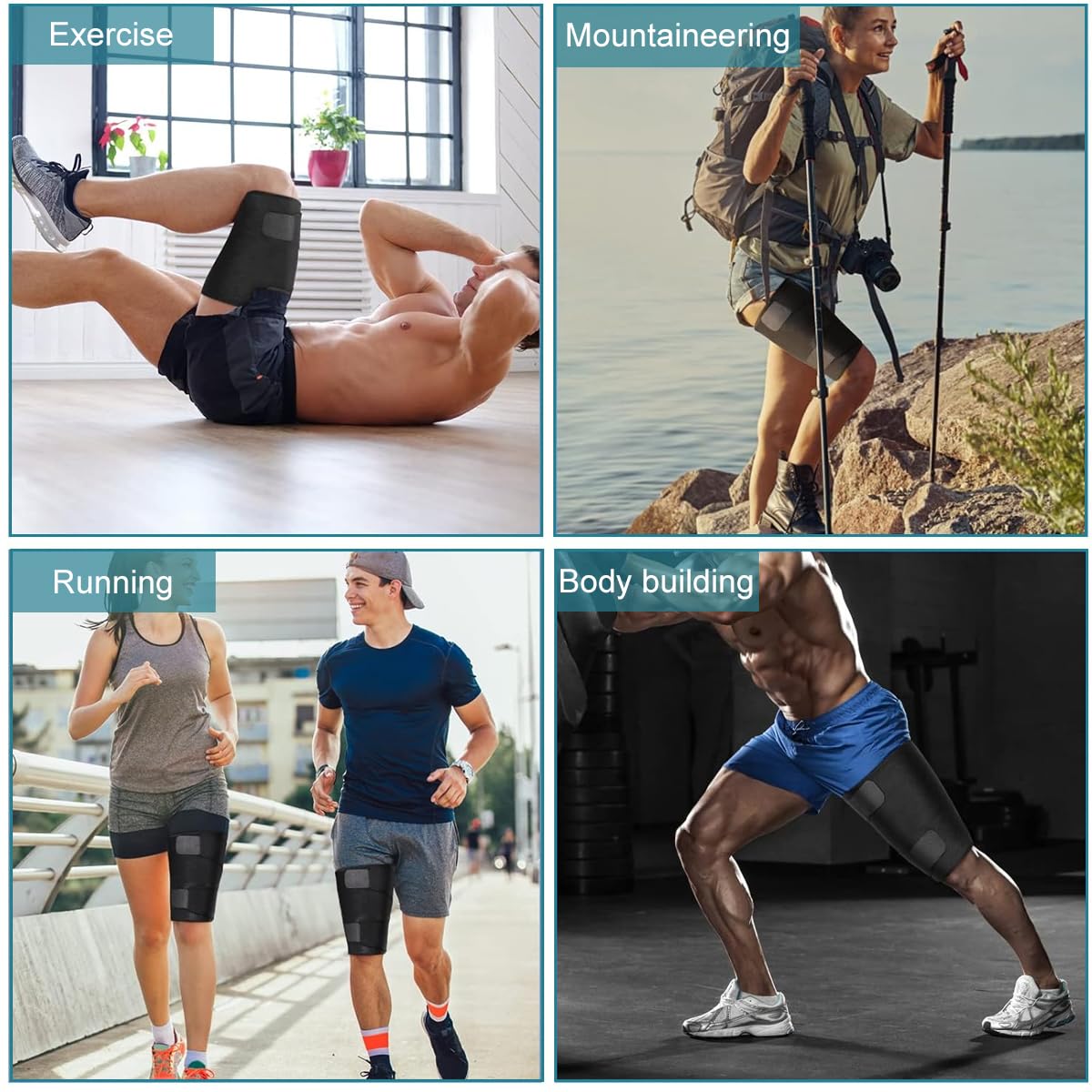 HANNEA Adjustable Thigh Brace Support for Sports Recovery with 64x18cm Fit | Breathable Neoprene Wrap