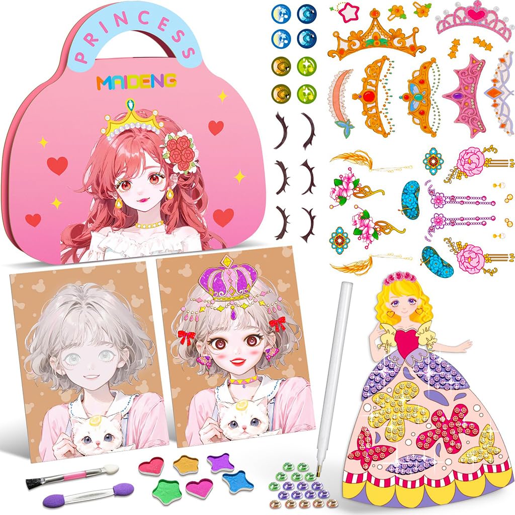PATPAT DIY Diamond Painting Art Kit for Girls with 12 Manga Princess Designs | Creative Makeup Game Book and Travel Activity
