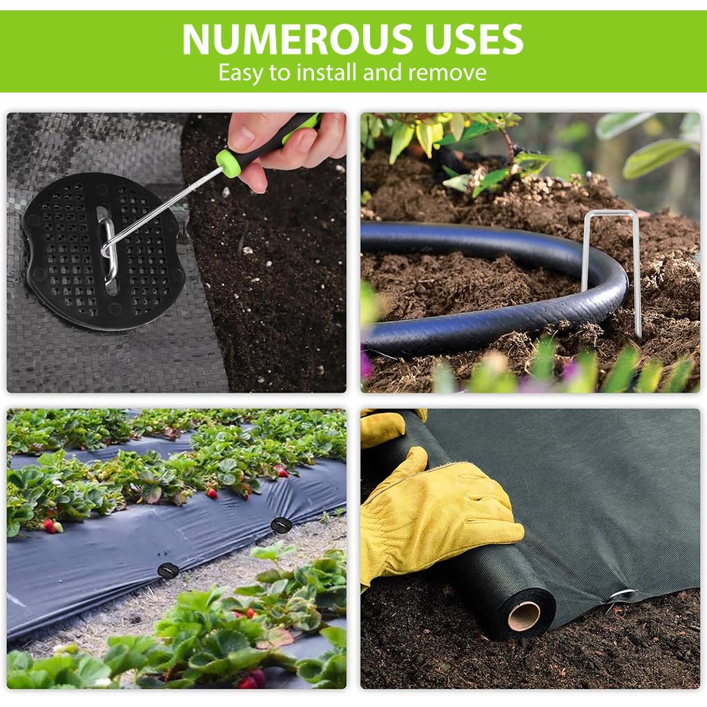 HASTHIP Metal U Pins for Landscaping and Artificial Grass with 50 Holders & Puller 7.87 in
