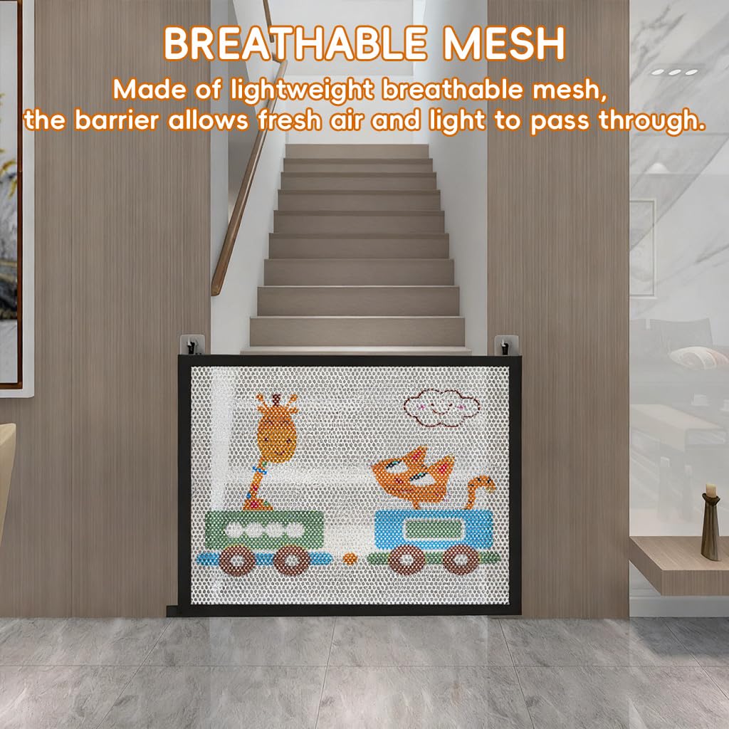 SNOWIE SOFT Retractable Kids Safety Mesh Door Barrier for Room and Stairway 89x85cm with Hook and Loop Closure