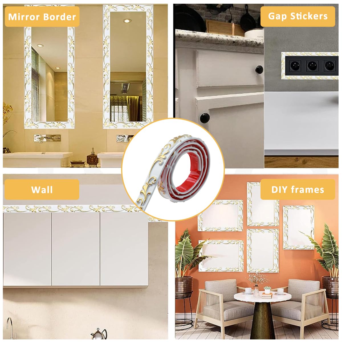 Supvox Metal Trim Strip for Wall and Ceiling with 3D Embossing | 9.8 ft Self Adhesive PVC
