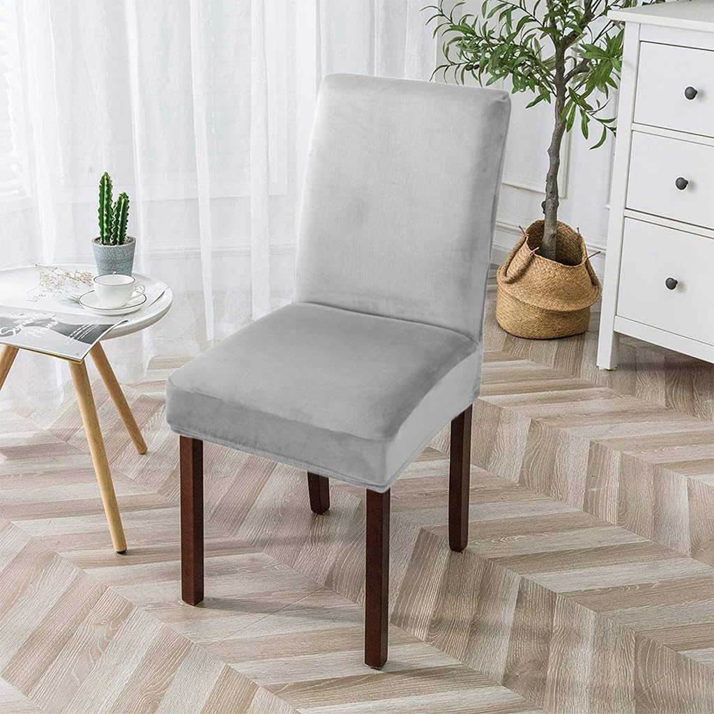 HASTHIP Dining Chair Covers for 14–18 in Seats with Non Slip Elastic Edge | Velvet Grey Set of 6