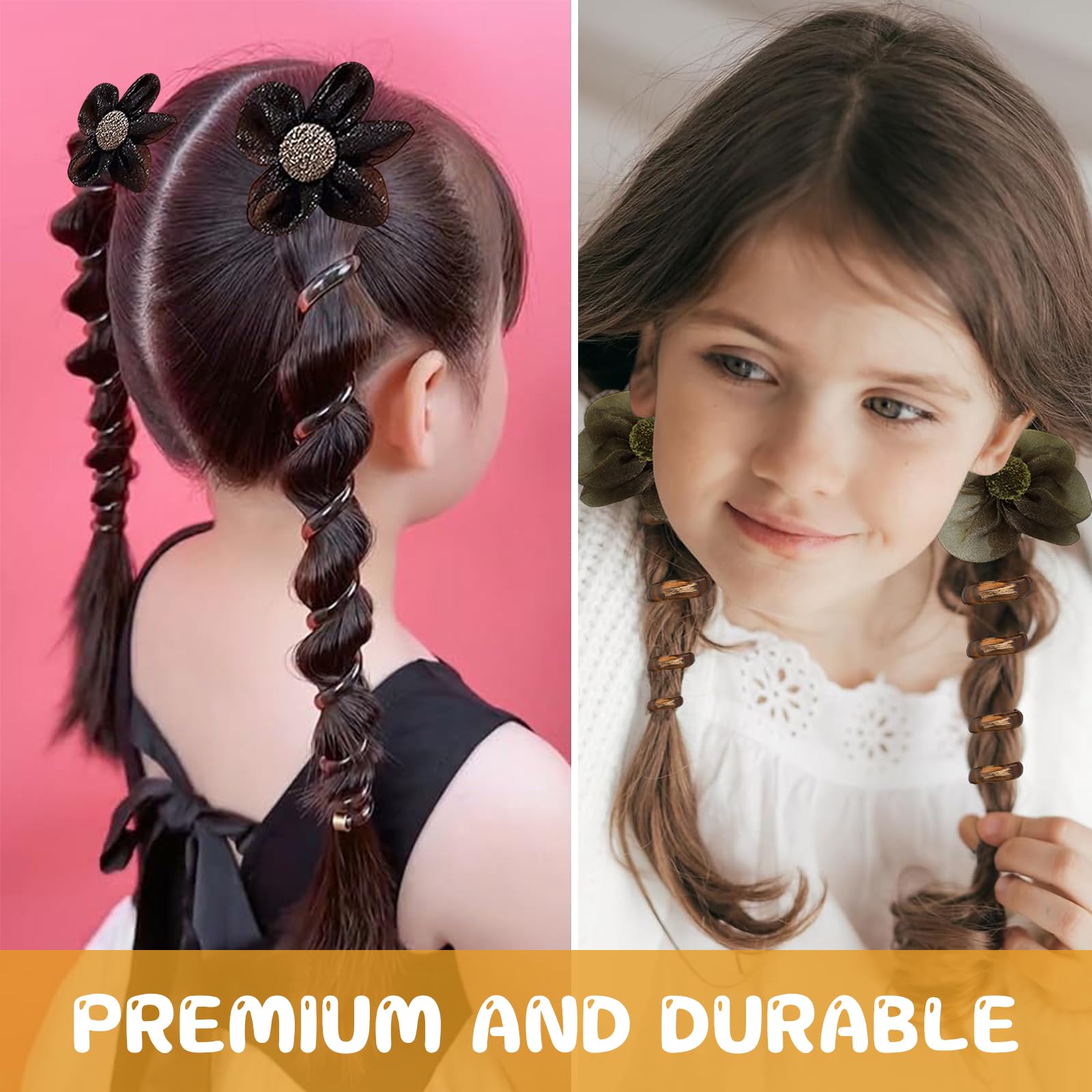 MAYCREATE Telephone Wire Hair Band Set for Girls with 7cm Spiral Design | 4pcs Flower Hair Ties