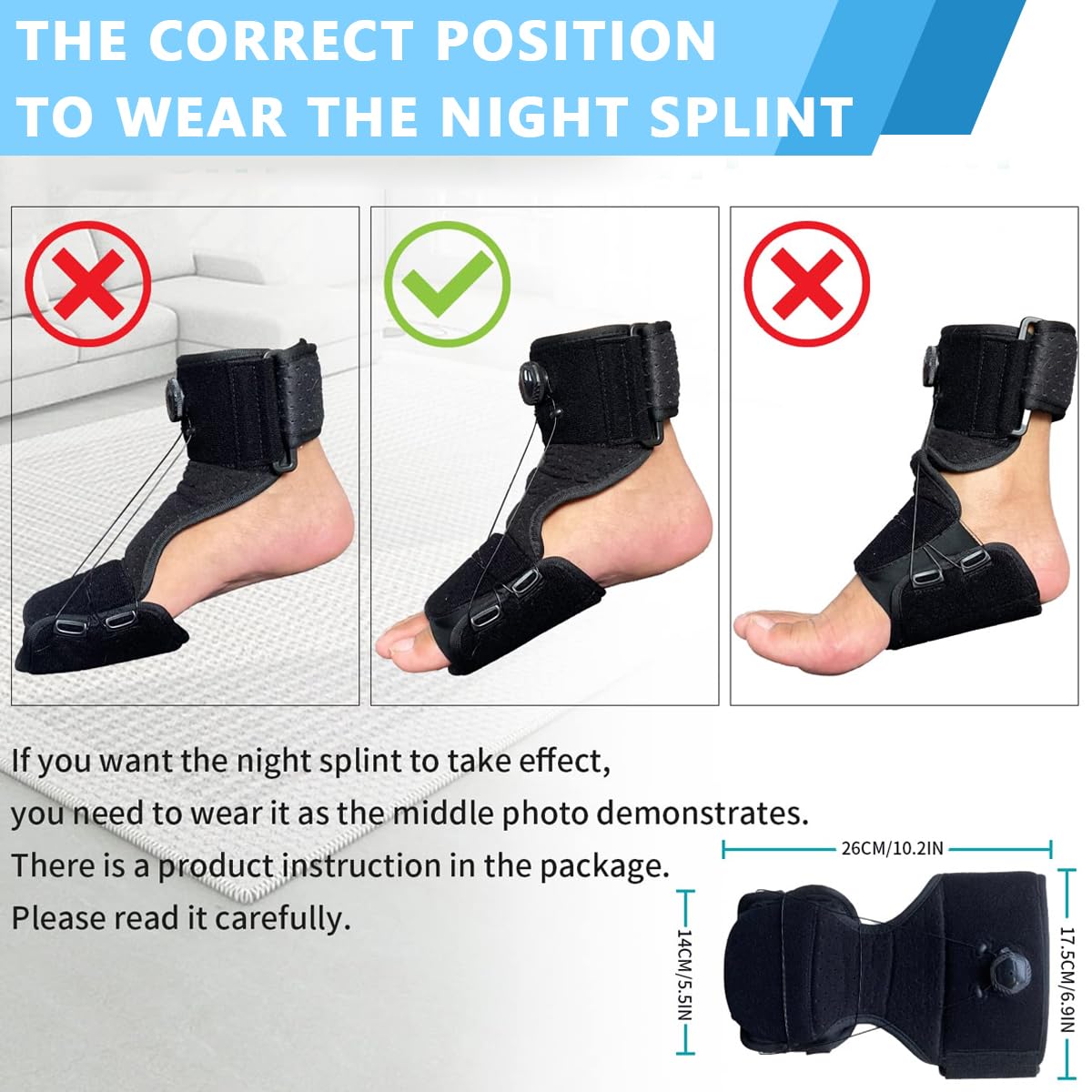 HANNEA Plantar Fasciitis Night Splint for Heel Pain Relief with 30°–100° Adjustable Knob System