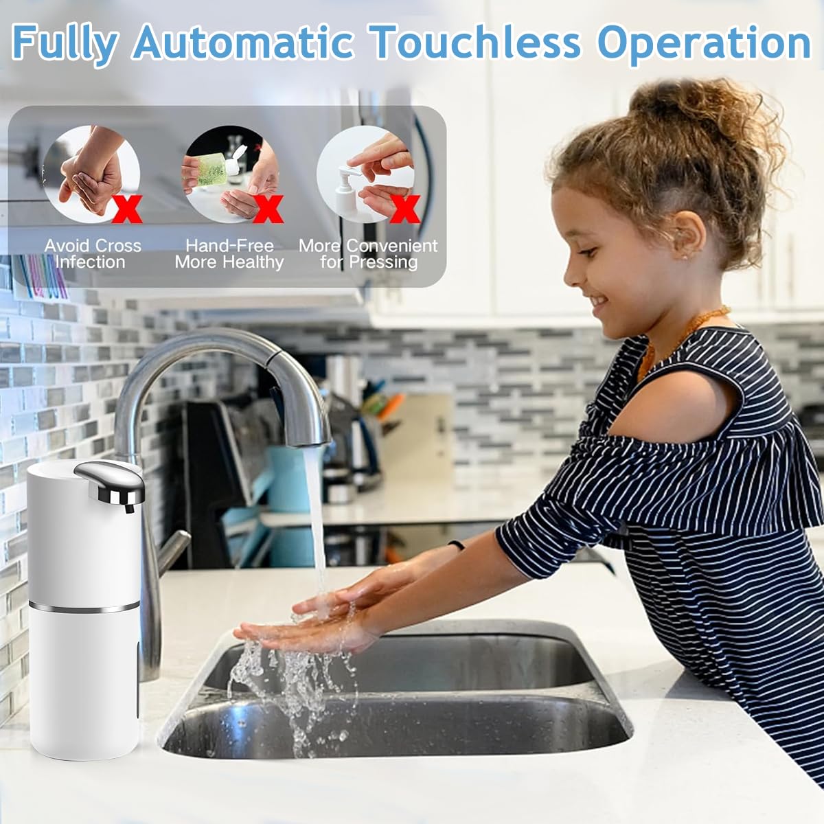 HANNEA® Automatic Soap Dispenser Soap Foamer Dispenser No-Touch Automatic Soap Dispenser Fine Foam Dispenser 13.5oz/400ml Hand Wash Soap Foamer Handwash Dispenser for Kitchen Bathroom Office