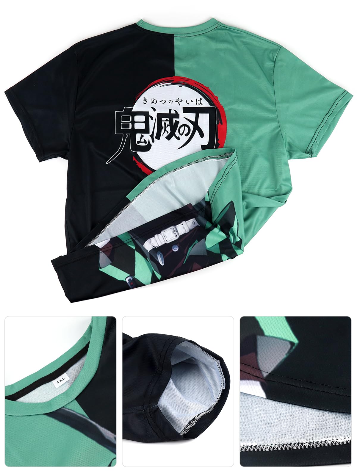 FANCYKU Demons Slayer T Shirt featuring 3D Tanjiro Kamado Print with 48.82 in Bust | Green 4XL