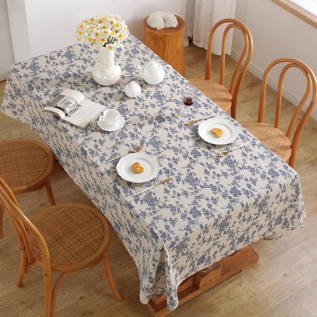 HASTHIP® Rustic Rectangle Tablecloth Linen Fabric Table Cloth Washable Floral Table Cover with Dust-Proof Wrinkle Resistant for Dining, Restaurant, Picnic 55 x 70 Inch
