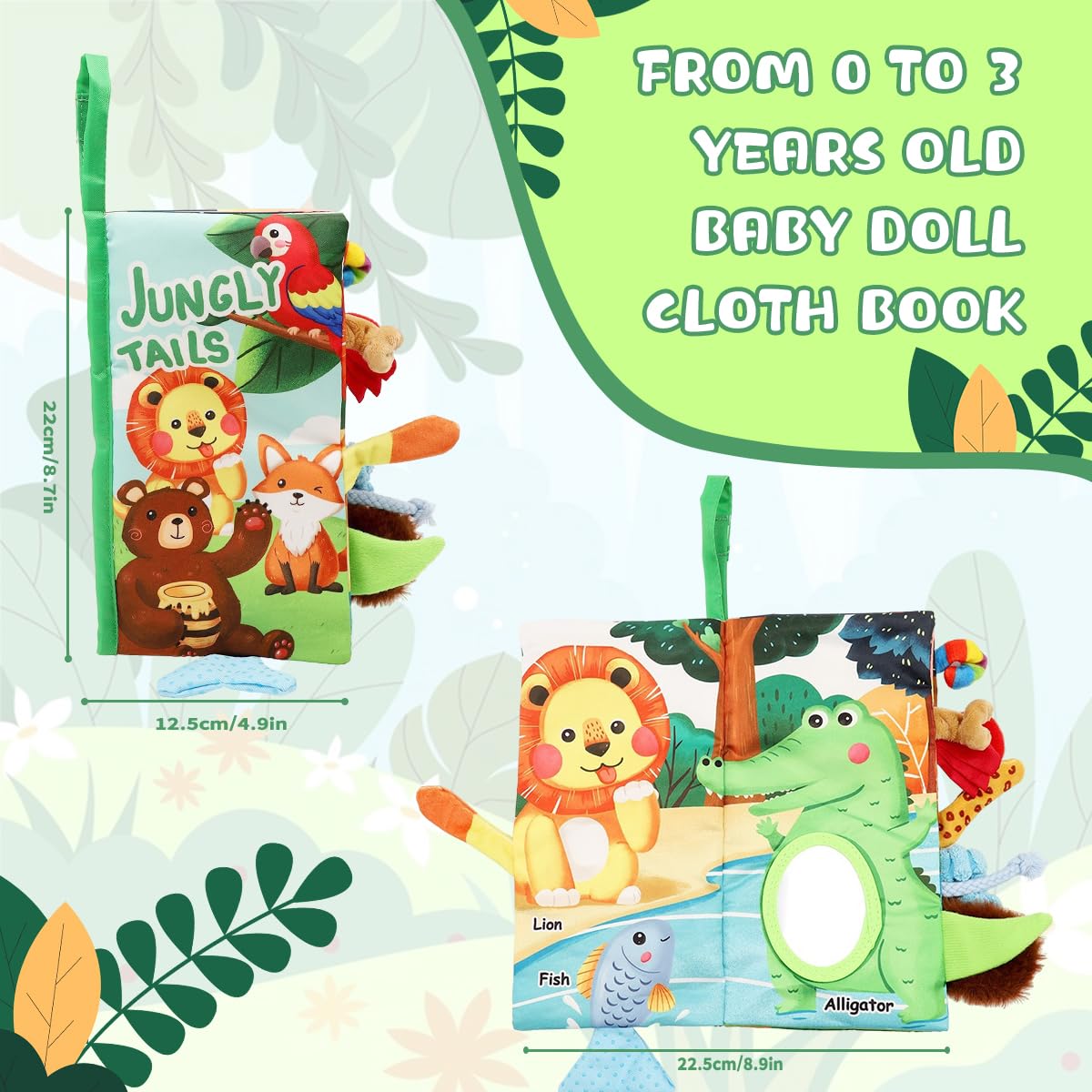 SNOWIE SOFT Jungle Tails Cloth Book Toys for Babies 6–12 Months with 3D Touch & Rustling Sound | BPA Free Soft Waterproof Fabric