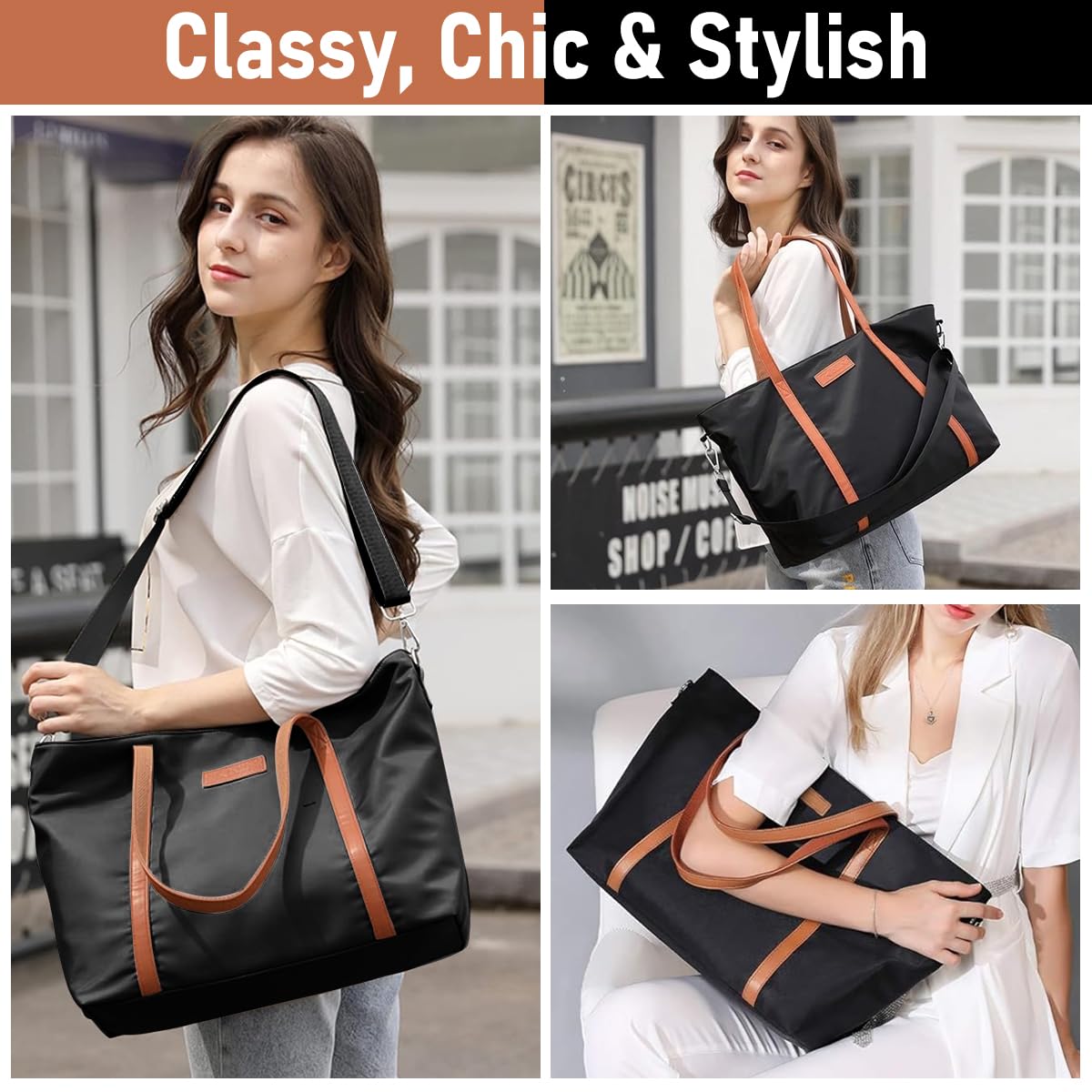 PALAY® Women Tote Bag 15.6 inches Laptop Carry-on Bag with Removable Shoulder Strap Fashion Carry All Bag Waterproof Nylon Briefcase Bag Crossbody Bag Casual Hand Bag, 39x18x31cm