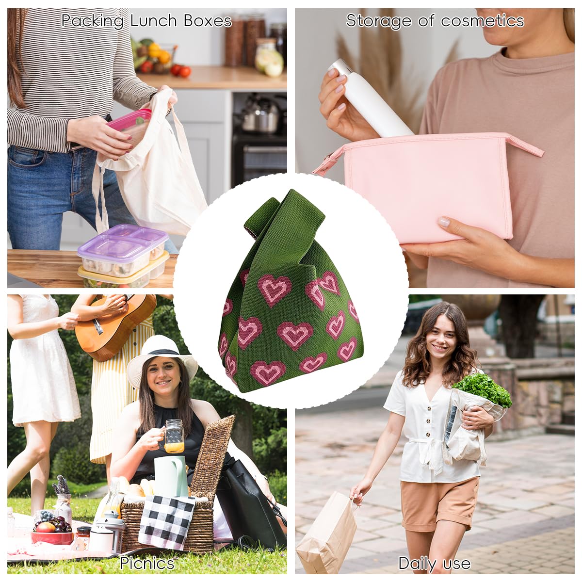 Zibuyu Wristlet Bag for Women featuring Pink Heart Knitted Design and 20x36cm Size | Soft Polyester Small Tote