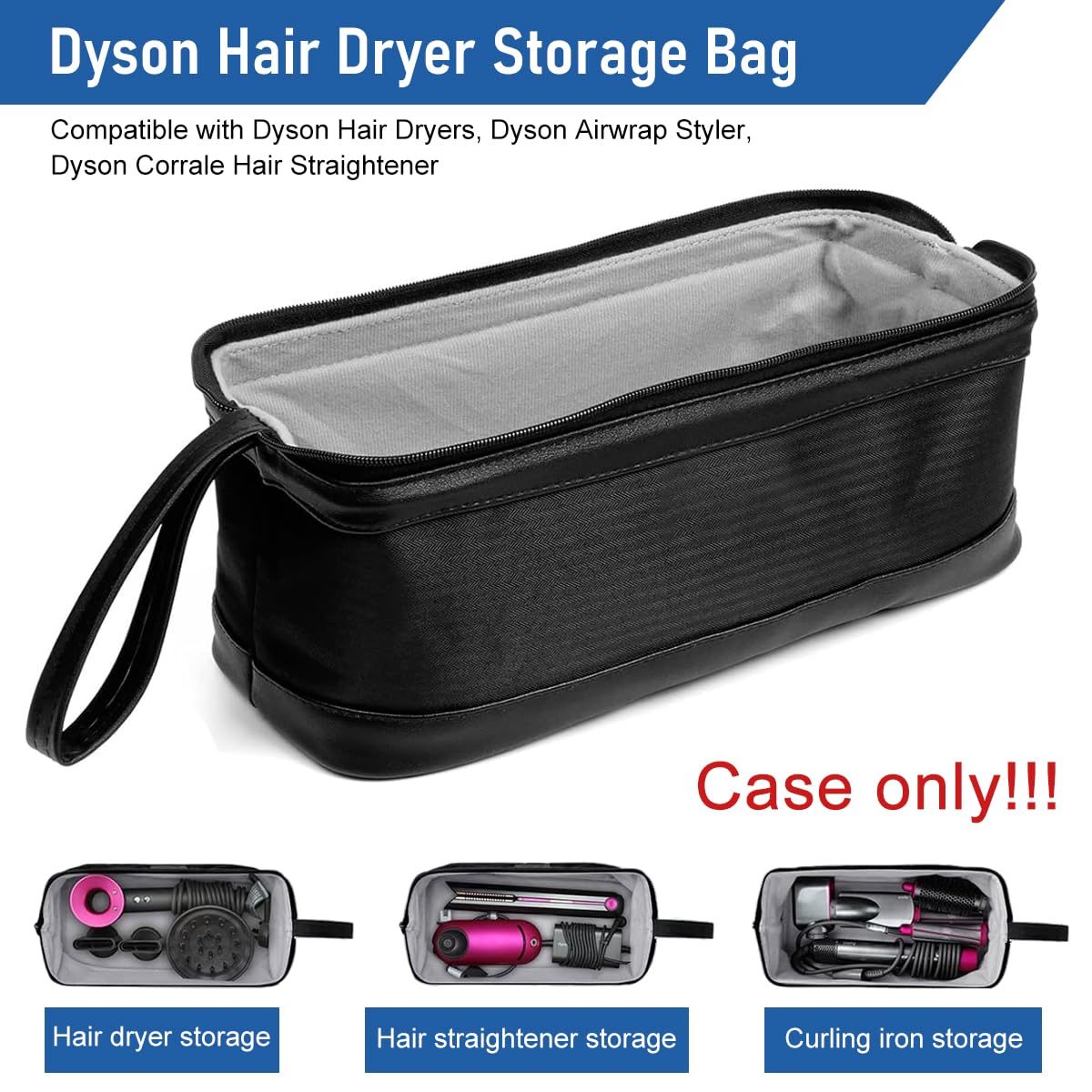 MAYCREATE Hair Tools Travel Bag for Dyson and Shark Flexstyle featuring 40x19x16cm Capacity | Waterproof Black Organizer