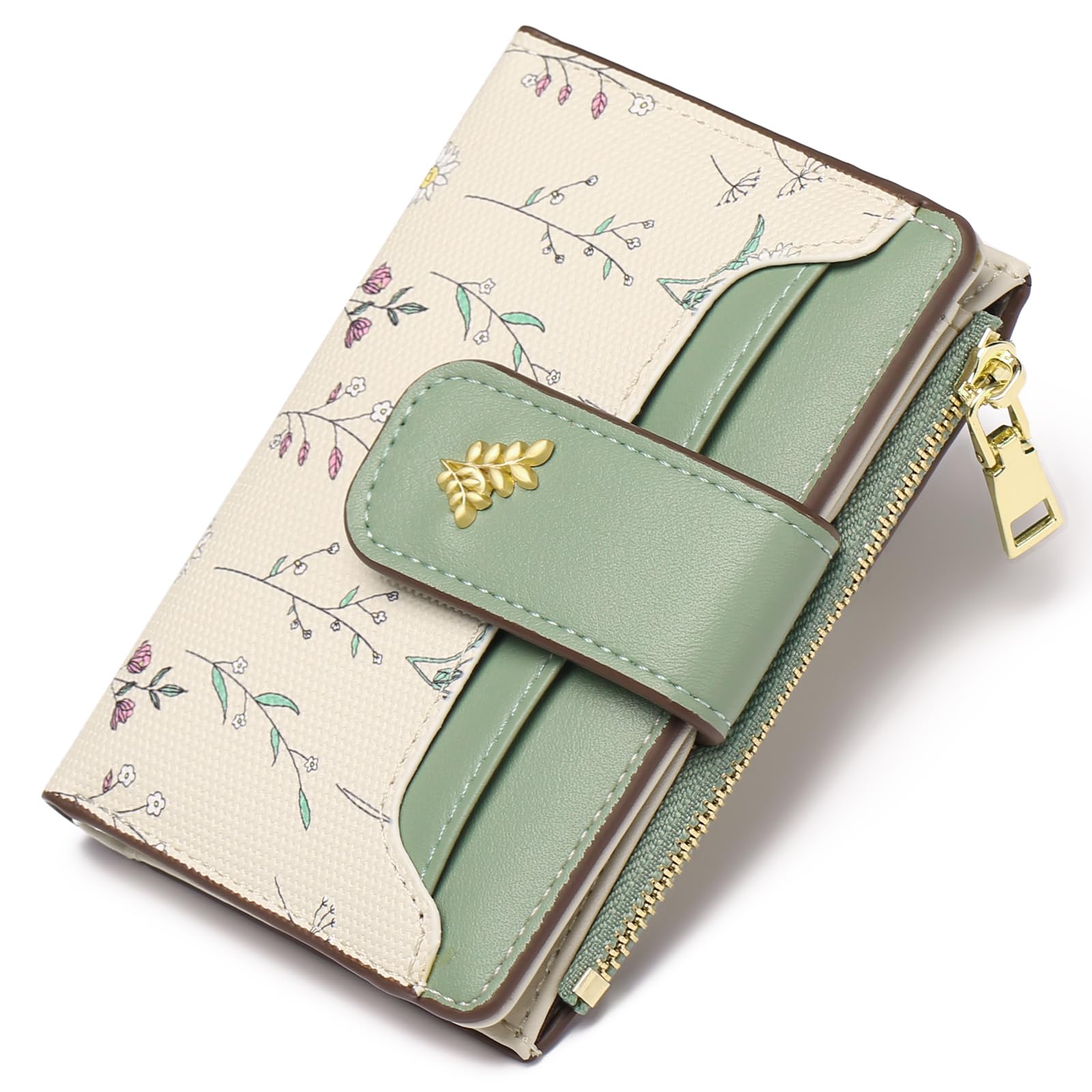 PALAY® Small Wallets for Women RFID Blocking Leather Bifold Zipper Pocket Wallet Credit Card Holder with ID Window