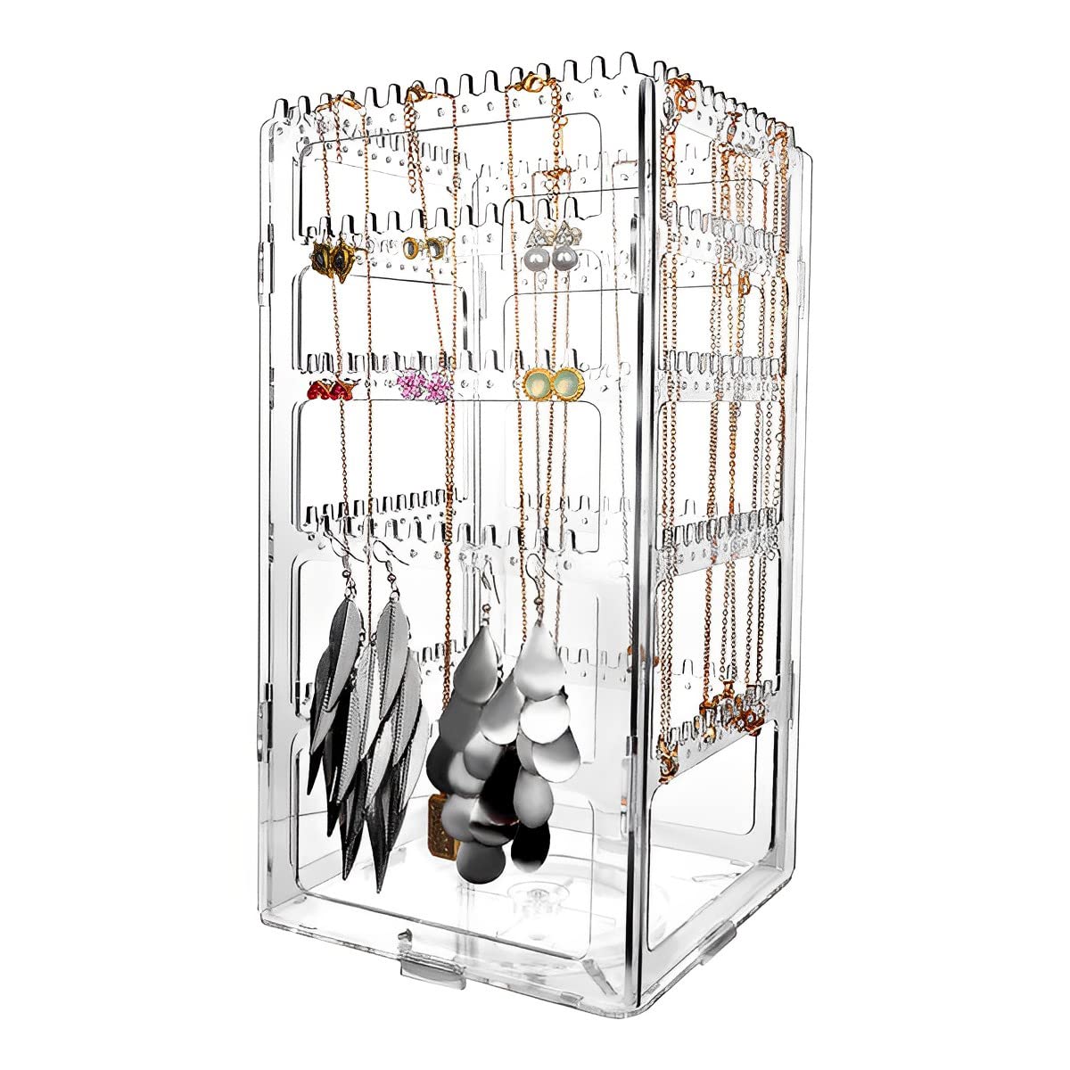 HASTHIP Earring Holder Stand Jewelry Organizer, 360 Rotating 5 Tiers Classic Jewellery Display Rack for Necklaces Earrings Piercings - 236 Holes and 248 Grooves, Clear