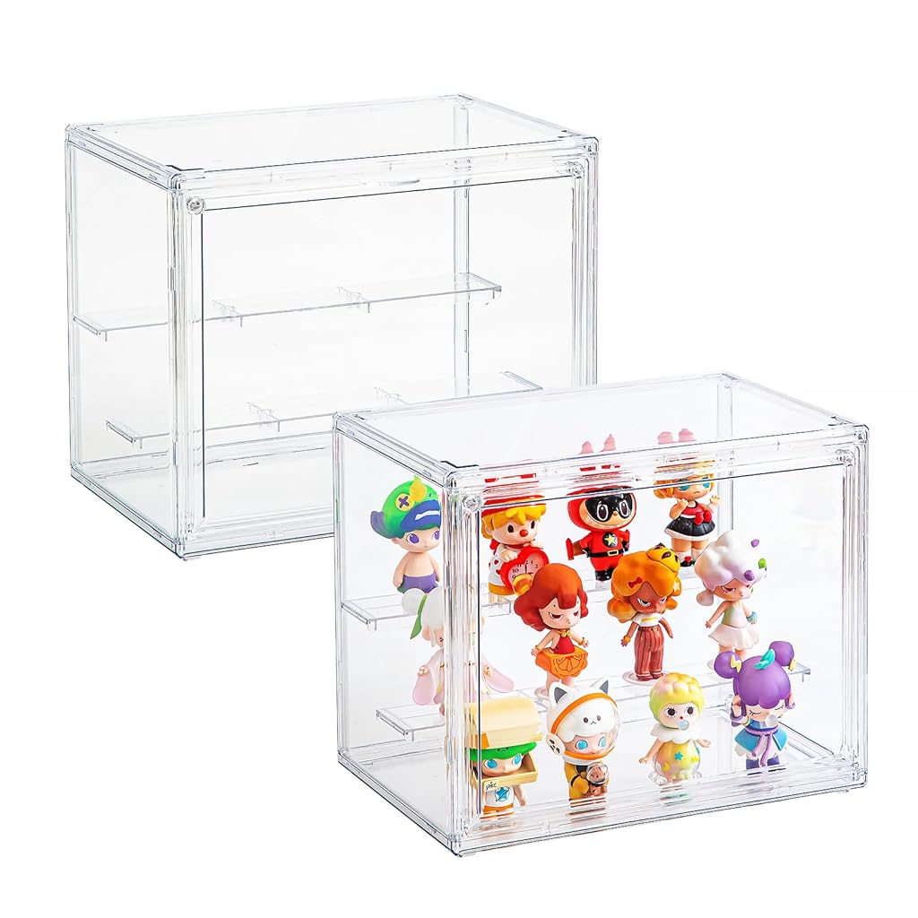 HASTHIP® Collectible Figures Display Box, 3-Tier Stepped Clear Display Box Acrylic Dust Box Desk Display Box Storage Case, 27x18x22cm