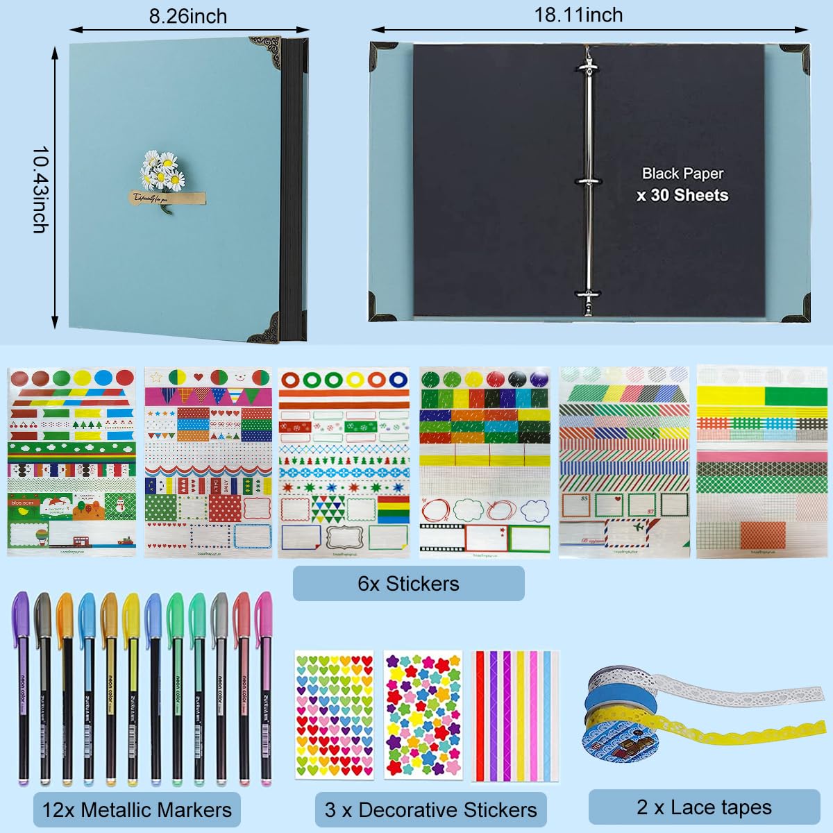 HASTHIP DIY Scrapbook Photo Album Kit for Couple with 60 Pages 3 Ring Binding | Anniversary Gift Set