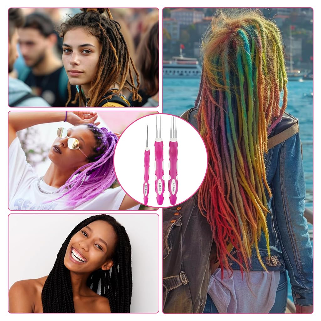 HASTHIP Dreadlock Crochet Hook Set for Braiding and Maintenance with 0.75mm Hooks | Rubberized Handle and Hair Locking Tools