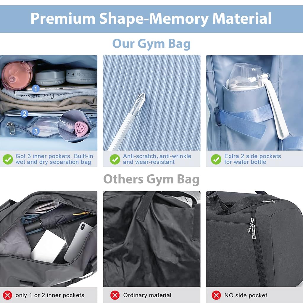 ZIBUYU Gym Bag for Workout and Travel featuring 30L Capacity with Shoe Compartment | Waterproof Oxford Cloth Blue Backpack