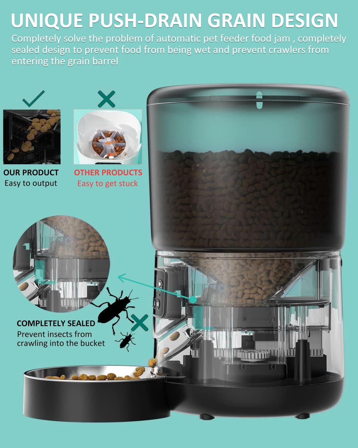 Qpets® 6L Dog Automatic Feeder, Auto Pet Feeder for Medium Large Dogs Cats with Timeable, Quantition Timed Cat Food Dispenser with Caring Voice Recording Function Dog Food Bowl Automatic Pet Feeder