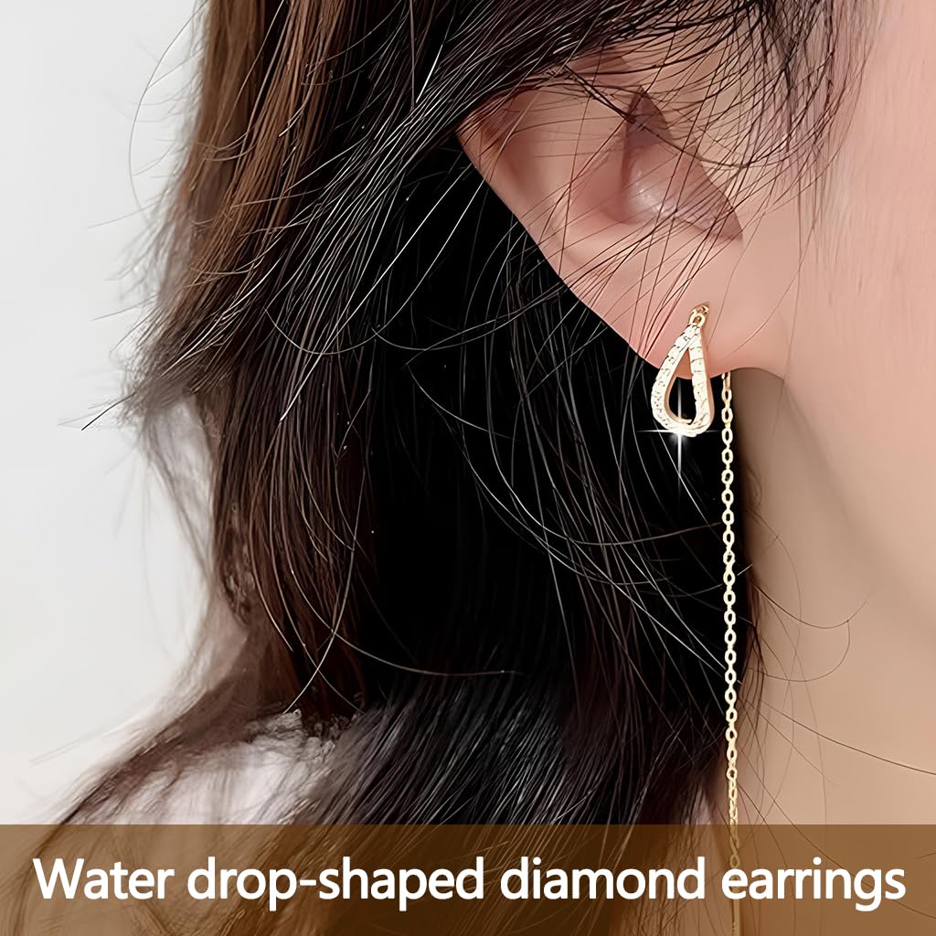 ZIBUYU Gold Boho Teardrop Earrings for Women with Crystal Chain | Hypoallergenic Gift