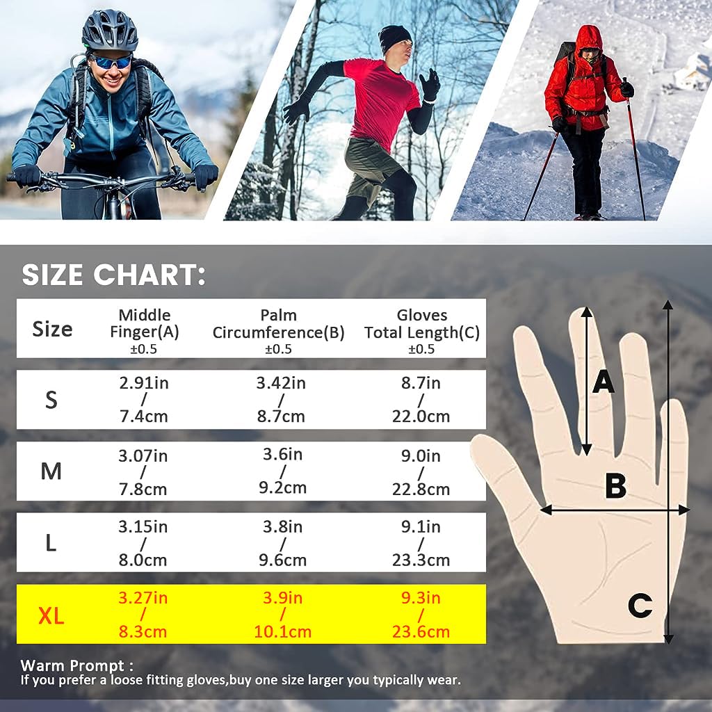 Venzina Men’s Winter Gloves for Riding and Skiing with Touchscreen Tips and 11cm Palm | Grey XL