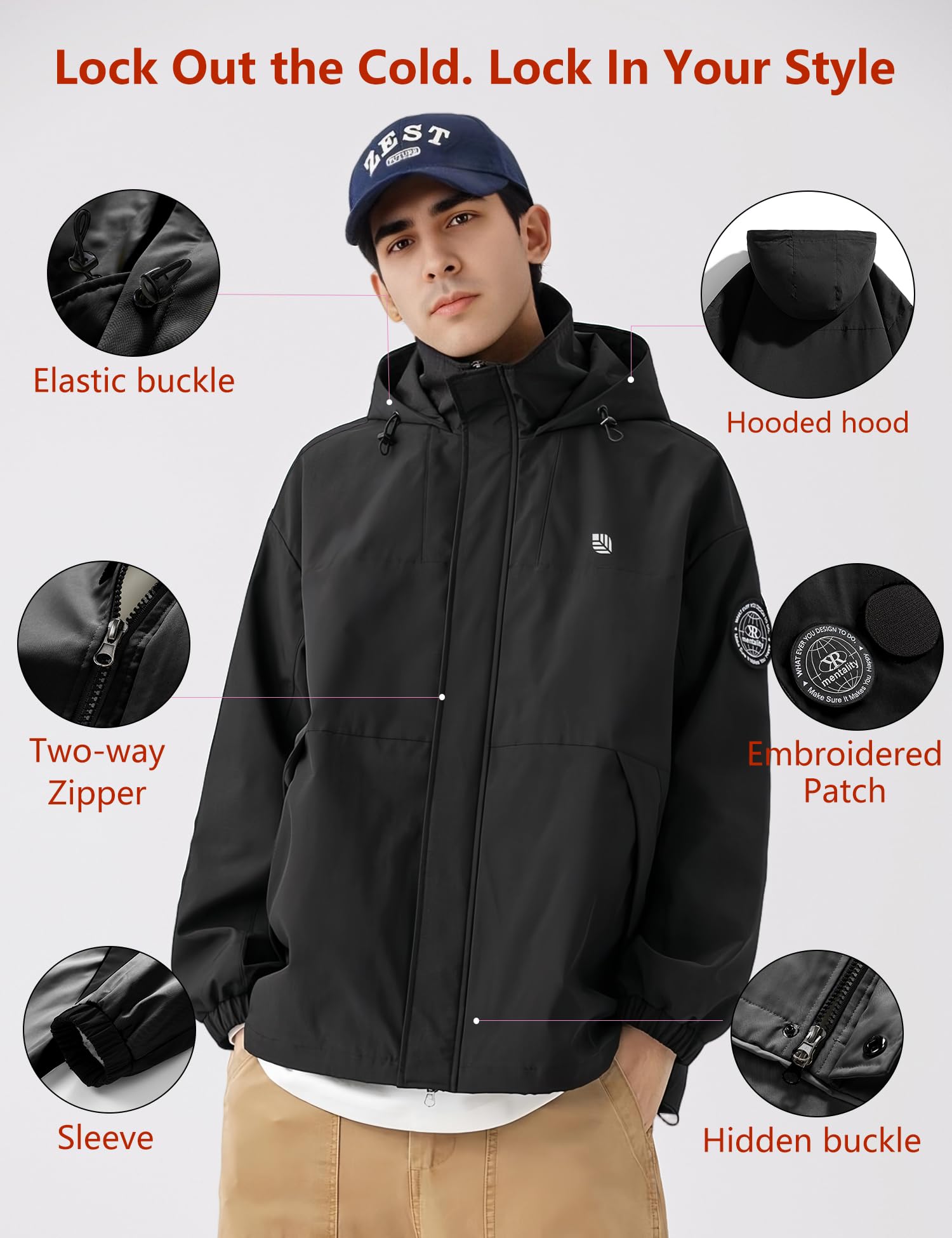 Venzina Men's Modular Tech Wear Jacket for Urban Outdoor Style with Waterproof Shell | Black Hooded Abrasion Resistant Design