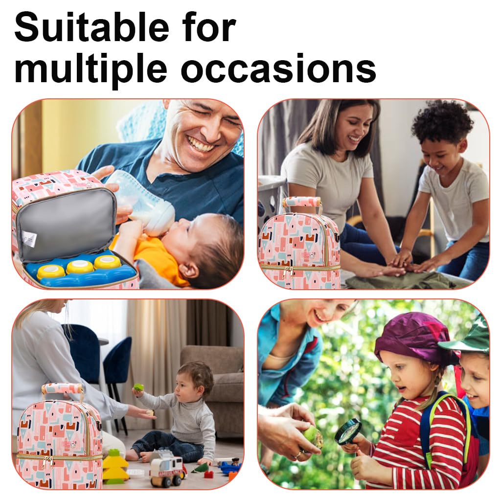 Zibuyu Breastmilk Storage Bag for Travel with Double Layer Design and 6oz Bottles | Pink Nylon Insulated Backpack