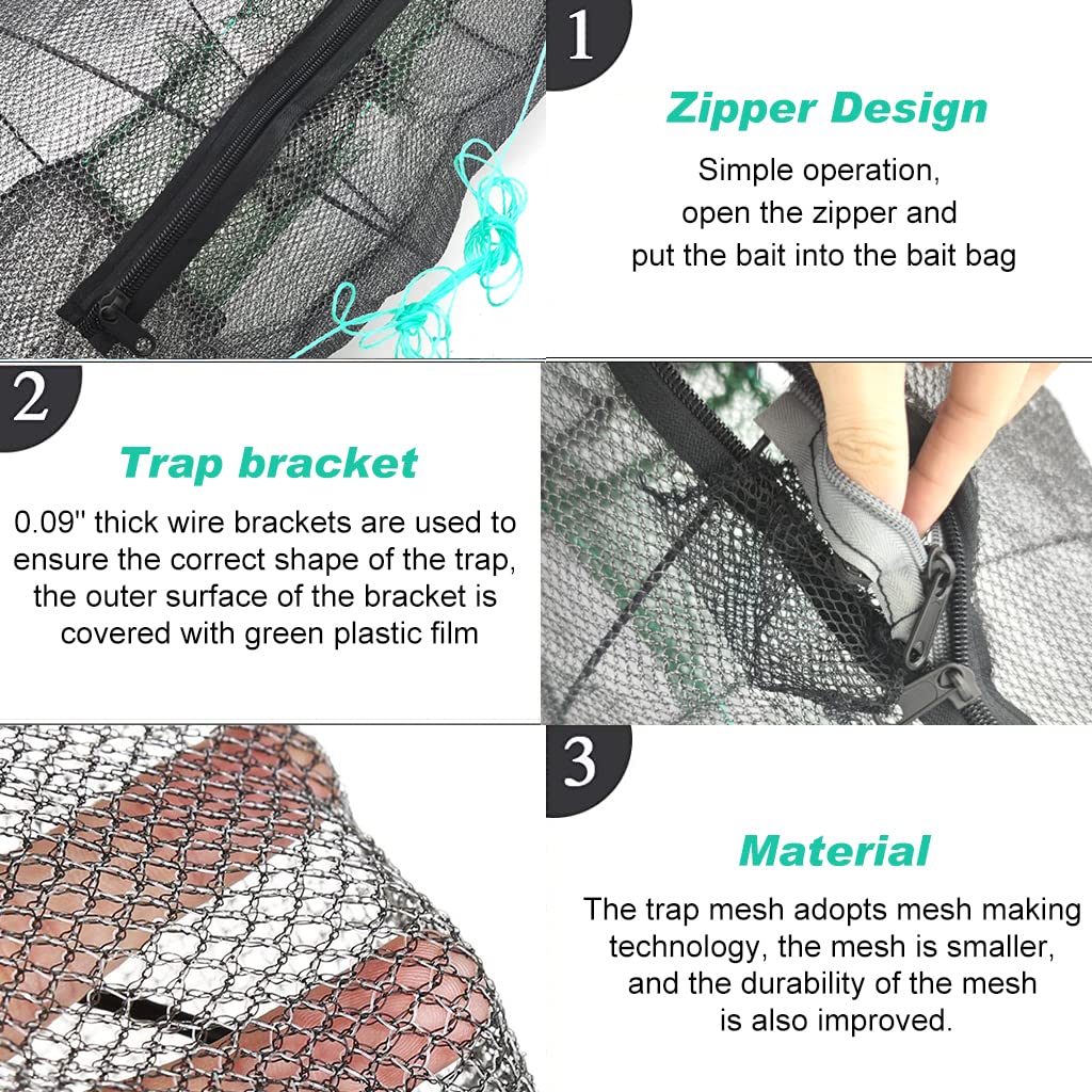 Proberos Fishing Net for Crabs and Lobsters with Steel Frame and Bait Pouch | 12.6x20.1 in