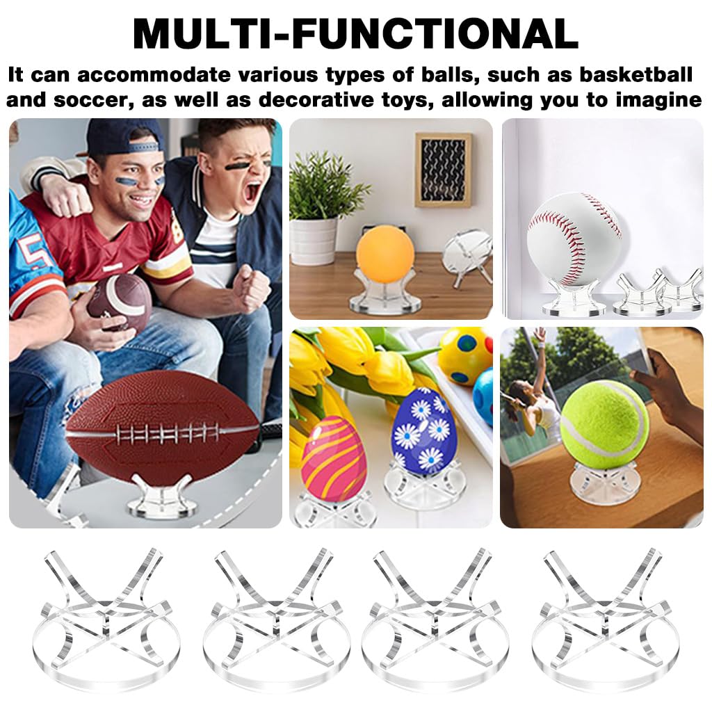 Proberos Acrylic Ball Stand Holder for Sports Collectibles 4 Pcs Set with UV‑Resistant Clear Design