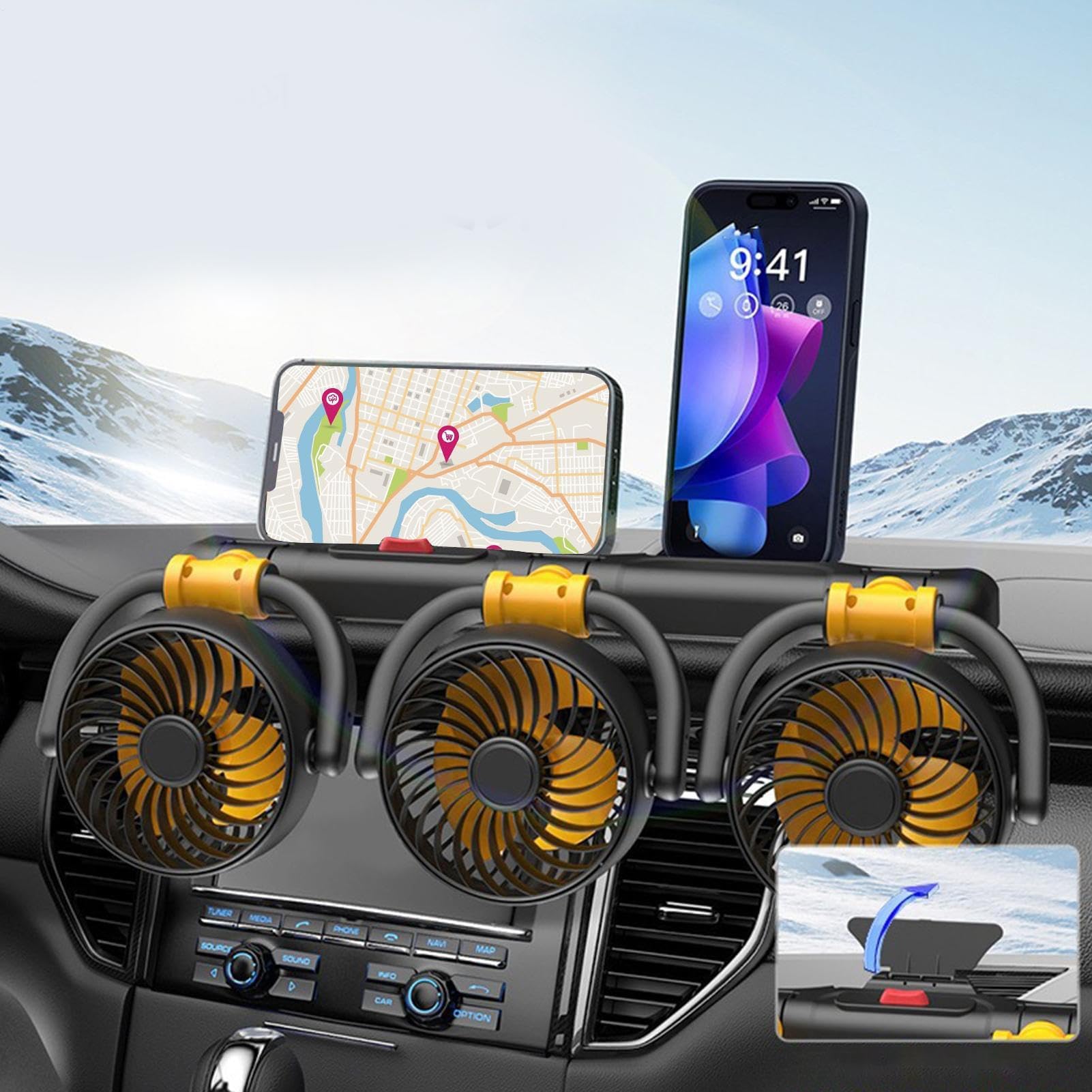 STHIRA 12V Electric Car Cooling Fan for Vehicles with 360° Rotatable Triple Heads | 2 Speed Air Circulator Plug and Go