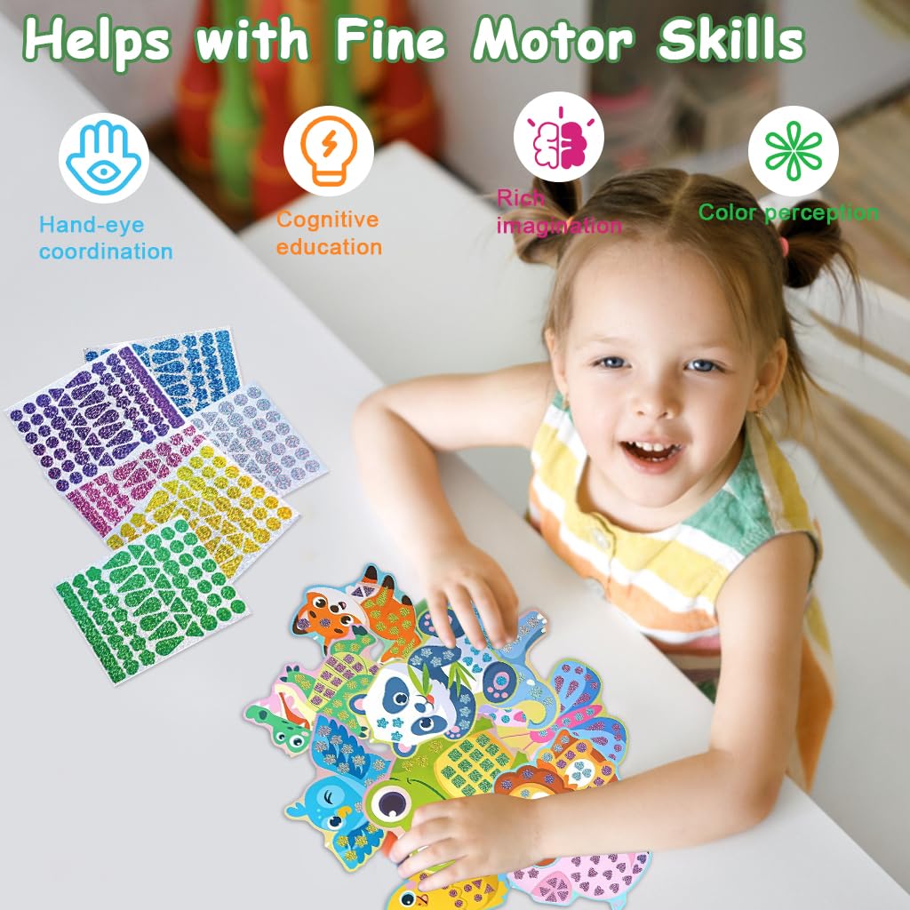 PATPAT Kids Craft Kit for Creative DIY Art with 720 Glitter Stickers and 10 Animal Designs | Fun Gift for Girls