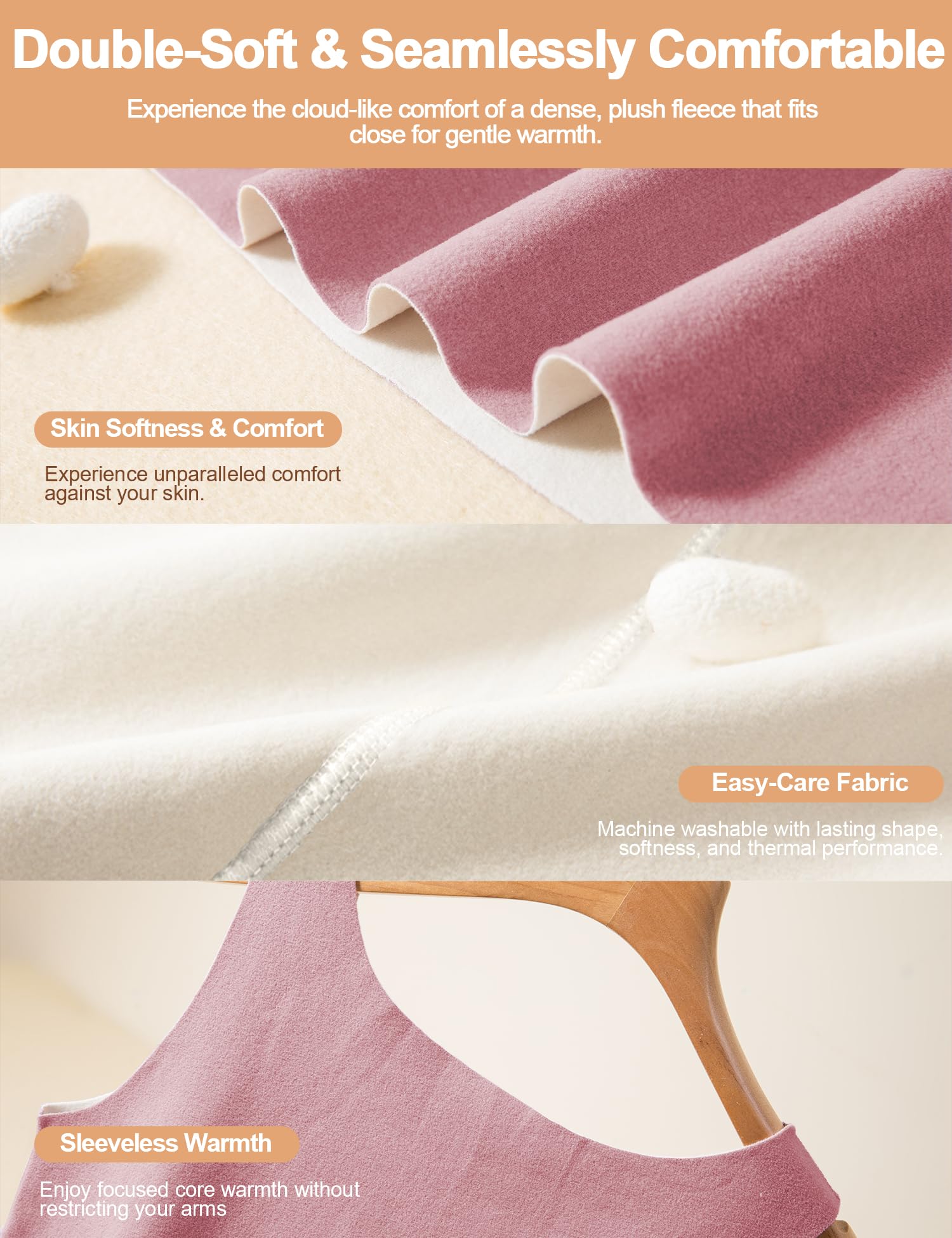 Venzina Women's Seamless Thermal Vest for Winter Layering with Double-Sided Fleece | Pink