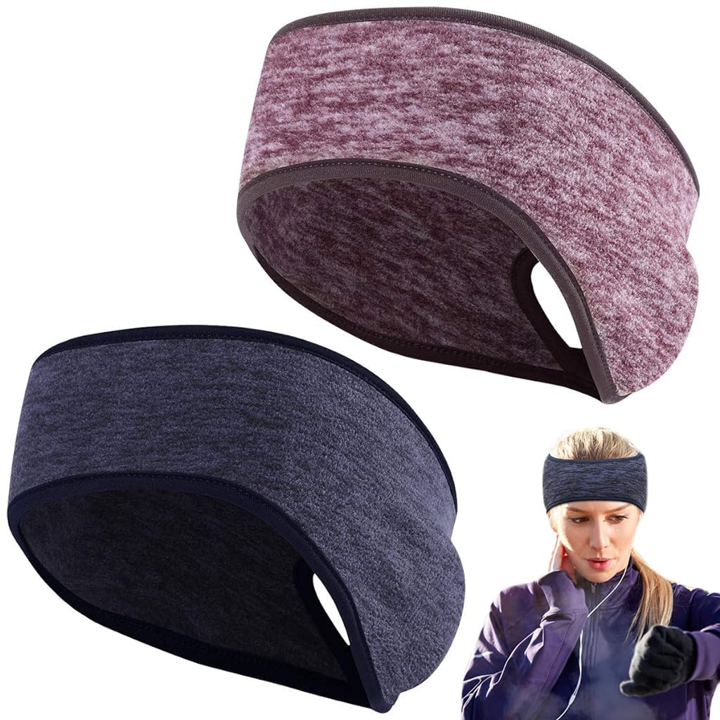 Proberos® 2pcs Fleece Headband Ear Muffs Winter Headband Fitness Headband Stretchy Headband Unisex Headband Elastic Non-slip Fitness Sweat Proof Headband for Yoga, Workout, Running