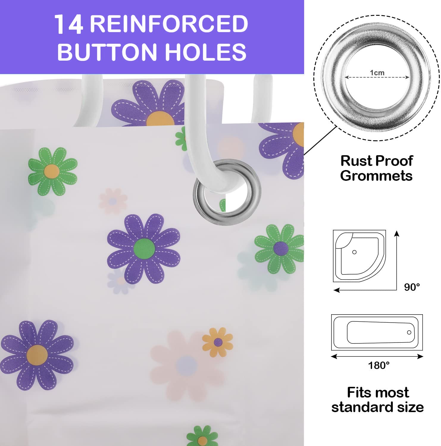 HASTHIP Shower Curtain for Bathroom with Metal Hooks and HD Print | Waterproof PEVA 1.8m x 1.8m