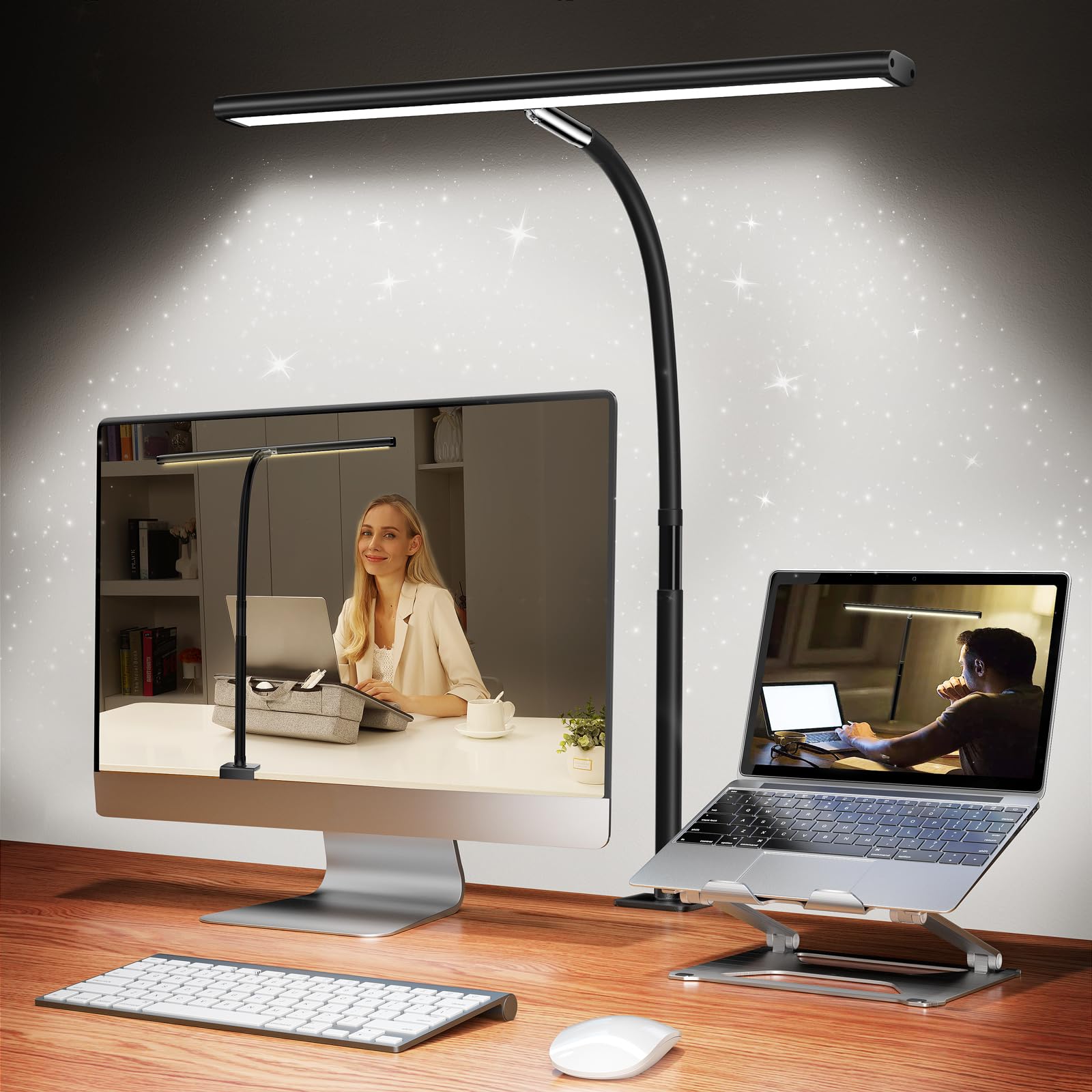 ELEPHANTBOAT® LED Desk Lamp, Eye-Caring Desk Light with Stepless Dimming Adjustable Flexible Gooseneck, 10W USB (Not Included 5V/2A Adapter) Lamp with Clamp for Reading, Study, Workbench (Black)