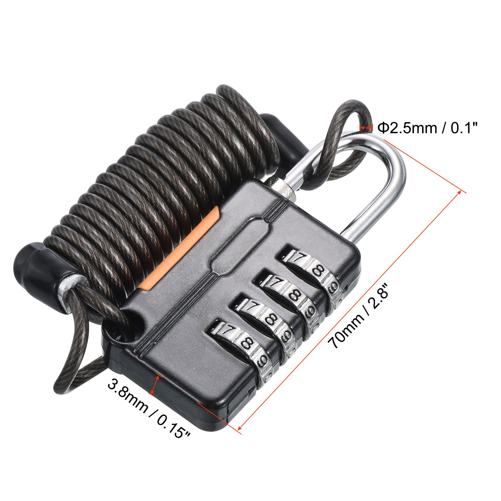 HASTHIP 4 Digit Combination Luggage Cable Lock with 3.3Ft Waterproof Spring Steel Cable, Zinc Alloy Security Padlock for Helmet, Luggage, Gym Locker, Backpack, Suitcase, and Cabinet (Black)