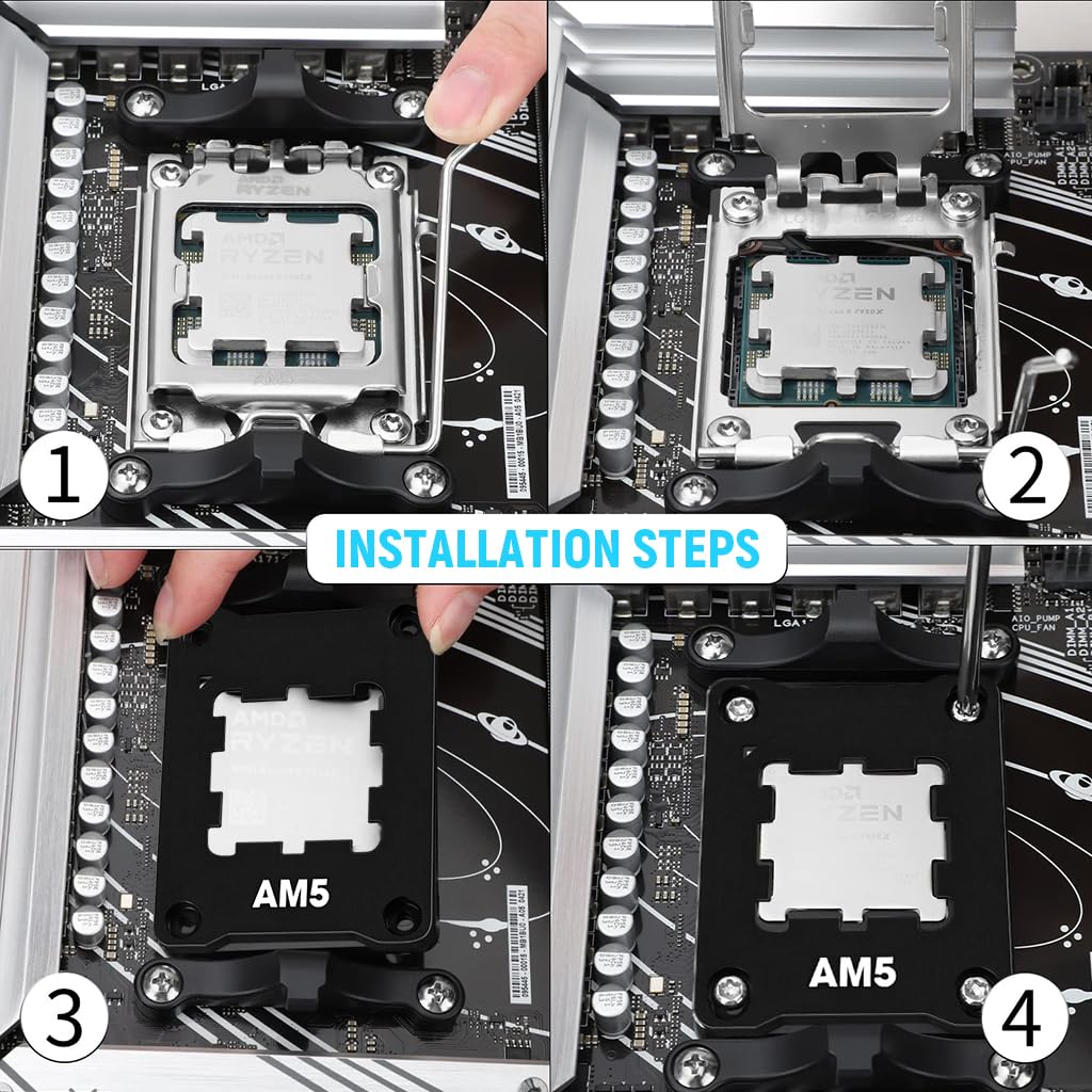 ZORBES Aluminum CPU Holder for AMD AM5 with Anti Bending Contact Frame 69x53x5mm | Includes 4 Screws and Screwdriver