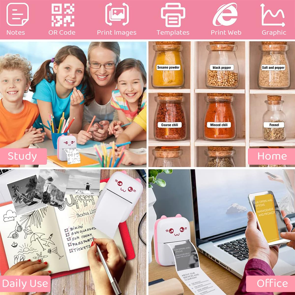 Zeitel Mini Bluetooth Thermal Printer for Android and iOS with 13 Roll Paper | 200DPI Inkfree Portable Label Printer