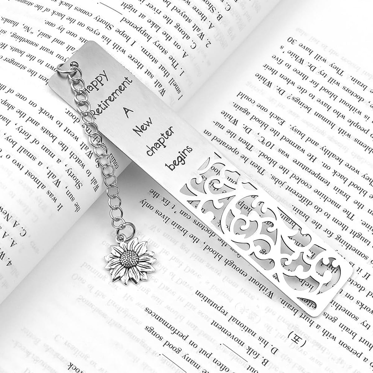OFIFO Stainless Steel Metal Bookmark for Retirement Gifts with 5.11 in Floral Cutout and Sunflower Charm